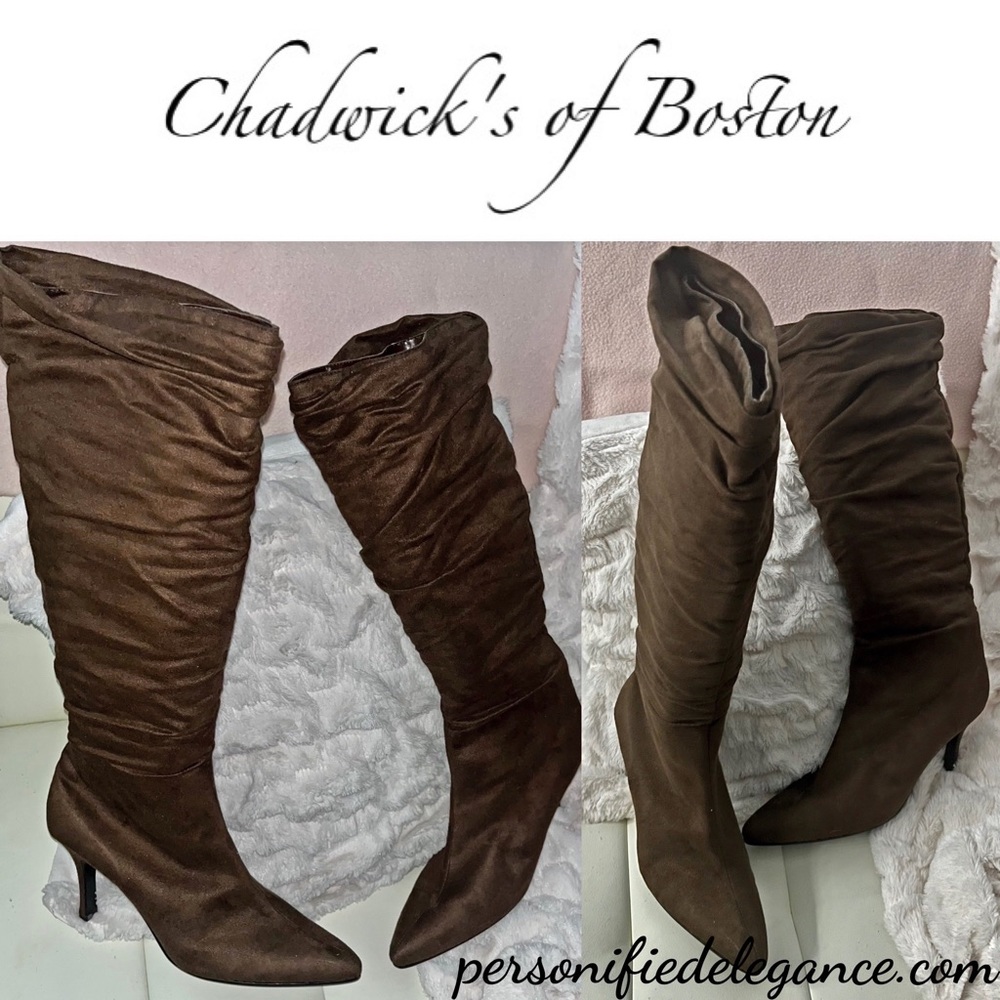 NEW Chadwick's of Boston Brown Faux Suede Scrunch Knee High Boots 11M - Picture 13 of 13